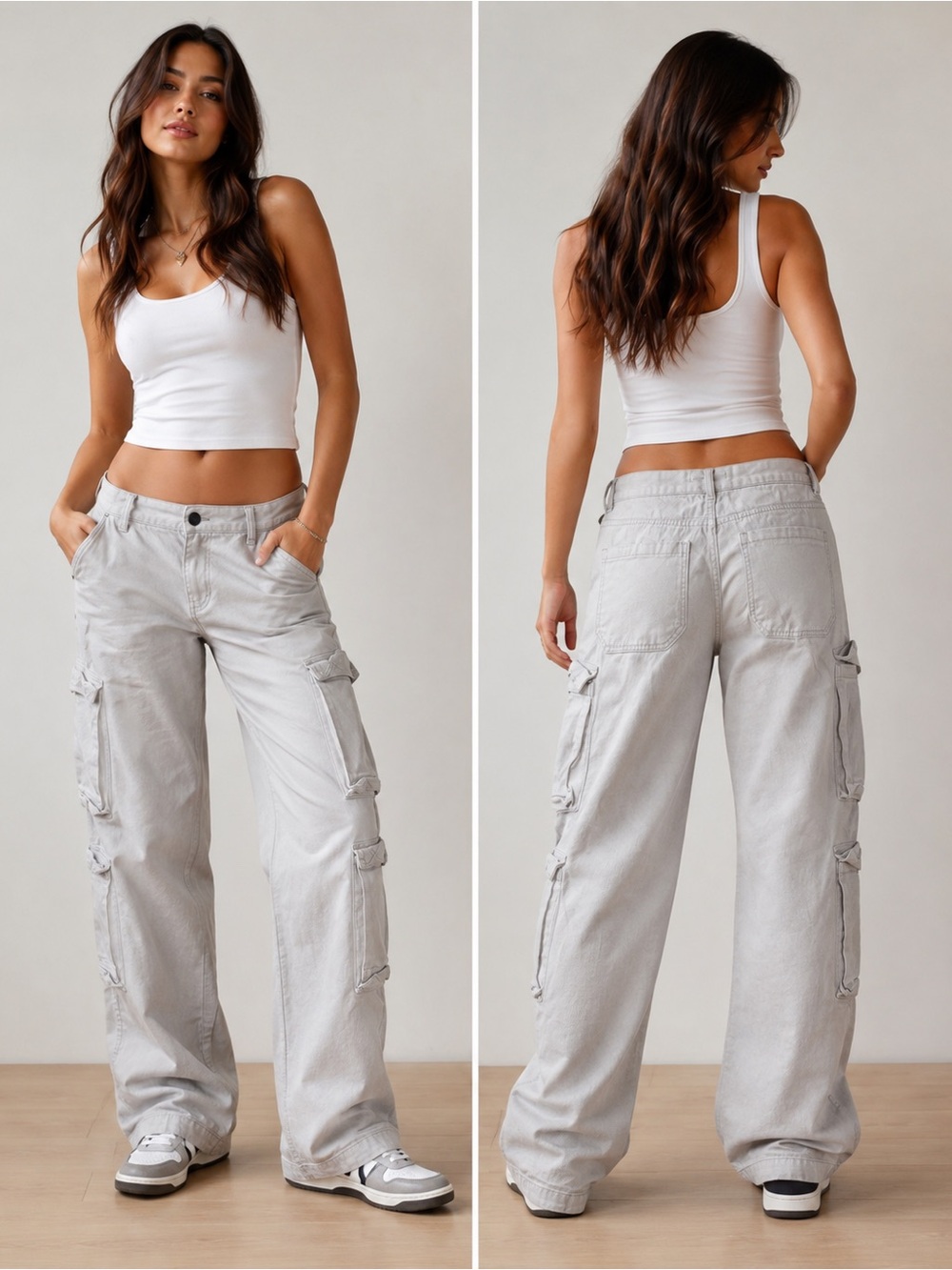 PacSun 90s Baggy Cargo Jeans Women’s Size 27 Off White Wide Leg Y2K low Rise